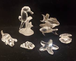 Swarovski Crystal sea creatures and puppy (sea horse appears to also be Swarovski) 