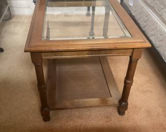 Wooden side table with glass top 