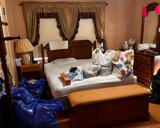 Bed headboard, frame, dresser with mirror & chest of drawers 