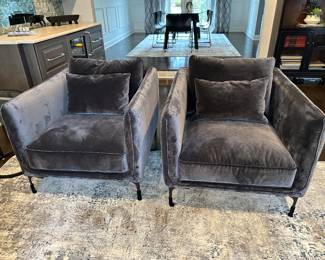 (2) All Modern gray upholstered armchairs 33"W x 39"D x 32"H with an 18" seat height - $350 each