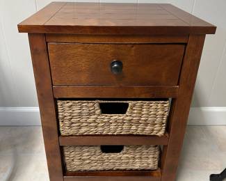 Wood cabinet with rattan baskets 18"W x 16"D x 24"H - $40