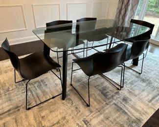 Calligaris glass dining table with leather wrapped legs 71" x 40" - $800