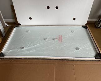 Brand new in box 71" glass dining table with chrome plated legs - $250