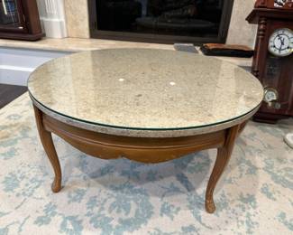 Vintage Travertine topped coffee table - includes glass top!