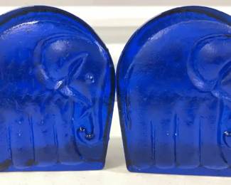 Vintage Blenko  Cobalt Blue Elephant Bookends