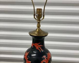 Chinoiserie Black Porcelain Koi Fish Table Lamp