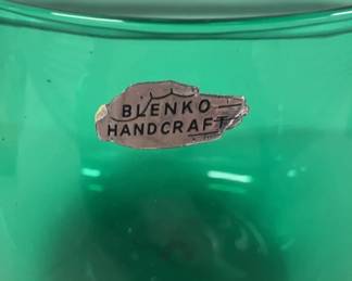 Vintage Blenko Green Bowl Vase Handcrafted Art Glass