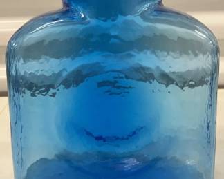 Blenko Blue Glass Water Bottle Handcrafted Art Glass