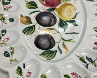 FAMILY POTTERY  Vintage Italian HandPainted Majolica Deviled Egg Platter