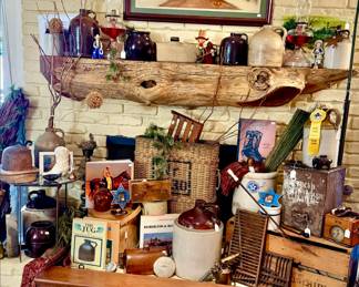 SO MANY CROCKS, SHELLS, WICKER.