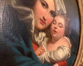 FANNY GEEFS ANTIQUE MADONNA WITH JESUS FINE ANTIQUE OIL PAINTING.  KNOWN BELGIAN ARTIST.