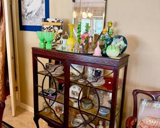 CURIO LOADED FULL WITH BEAUTIFUL CZECH, FENTON, AND OTHERS GLASS.