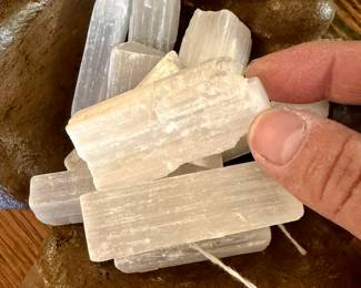 SELENITE IN HEAVY CAST IRON HANDS.  MIX!