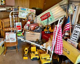 FROM AN ANTIQUE CAST IRON BABY CRIB GREAT FOR DISPLAY OR GARDEN, TO TONKA TRUCKS, VINTAGE COCA-COLA SIGNS, GARDENING, AND TRAINS!