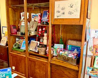 ANTIQUE LARGE CABINET WITH TAMBOUR DOORS.  REMINDS ME OF SOMETHING OUT OF A TRAIN STATION WITH BRASS SHELVES.