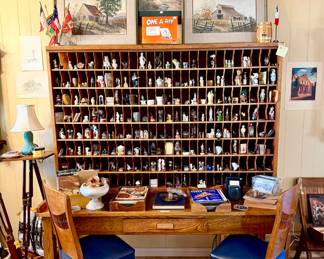 ANTIQUE OAK POSTAL MAIL SLOT OR HOTEL KEY SLOT DESK.  THE COOLEST PIECE.  LARGE.  FILLED WITH SO MANY FUN VINTAGE ITEMS.