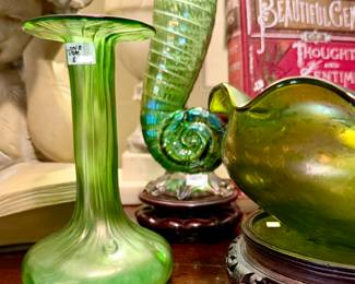 LOETZ IRIDSCENT VASE, KRALIK ART NOUVEAU CORNUCOPIA.