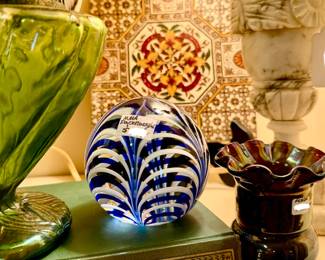 ANTIQUE MAJOLICA TILE, MARBLE LAMPS.