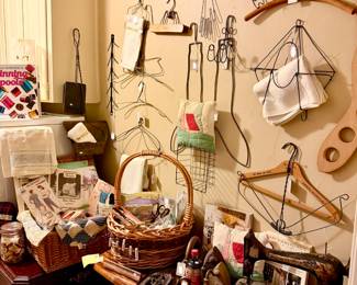 EVEN THE LAUNDRY ROOM IS FULL!  VINTAGE VARIOUS UNUSUAL HANGERS, SEWING.