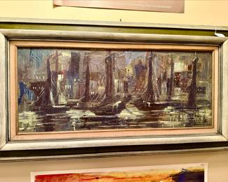 MCM VINTAGE OIL PAINTING OF SAILBOATS.