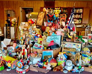 WE HAD TO MOVE THE CHILDREN'S TOYS OUT HERE BECAUSE WE RAN OUT OF ROOM!  VINTAGE TOYS!