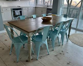 Farmhouse Dining Table with Leaf
Solid wood construction
Painted base with natural wood top
Includes center leaf.