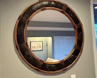 Round Decorative Mirror (leather-look trim with studs)