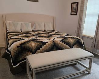 King sized cream fabric headboard and matching bench 