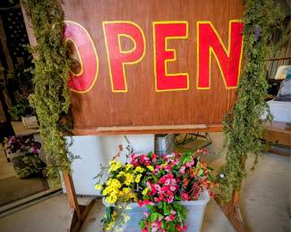 Dual sided freestanding blackboard with Open painted on wood side