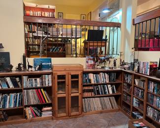 Lots of different media are on the shelves here: books, CDs, DVDs, and LPs.  You'll need to visit the sale to see what is in the collection.
