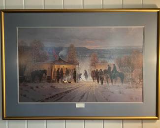 More framed art, this time showing an encampment with canvas tents.