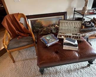 Large square leather ottoman