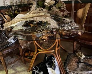 Wicker and rattan glass top table   feather decor