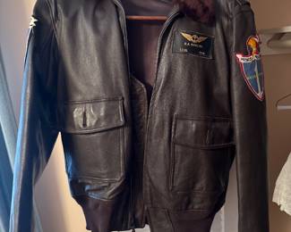 US Navy G-1 Leather Flight Jacket with Carrier Air Group Six (CVG-6) Insignia Patch & U.S. Navy Carrier Air Group 3 (CVW-3) Patch