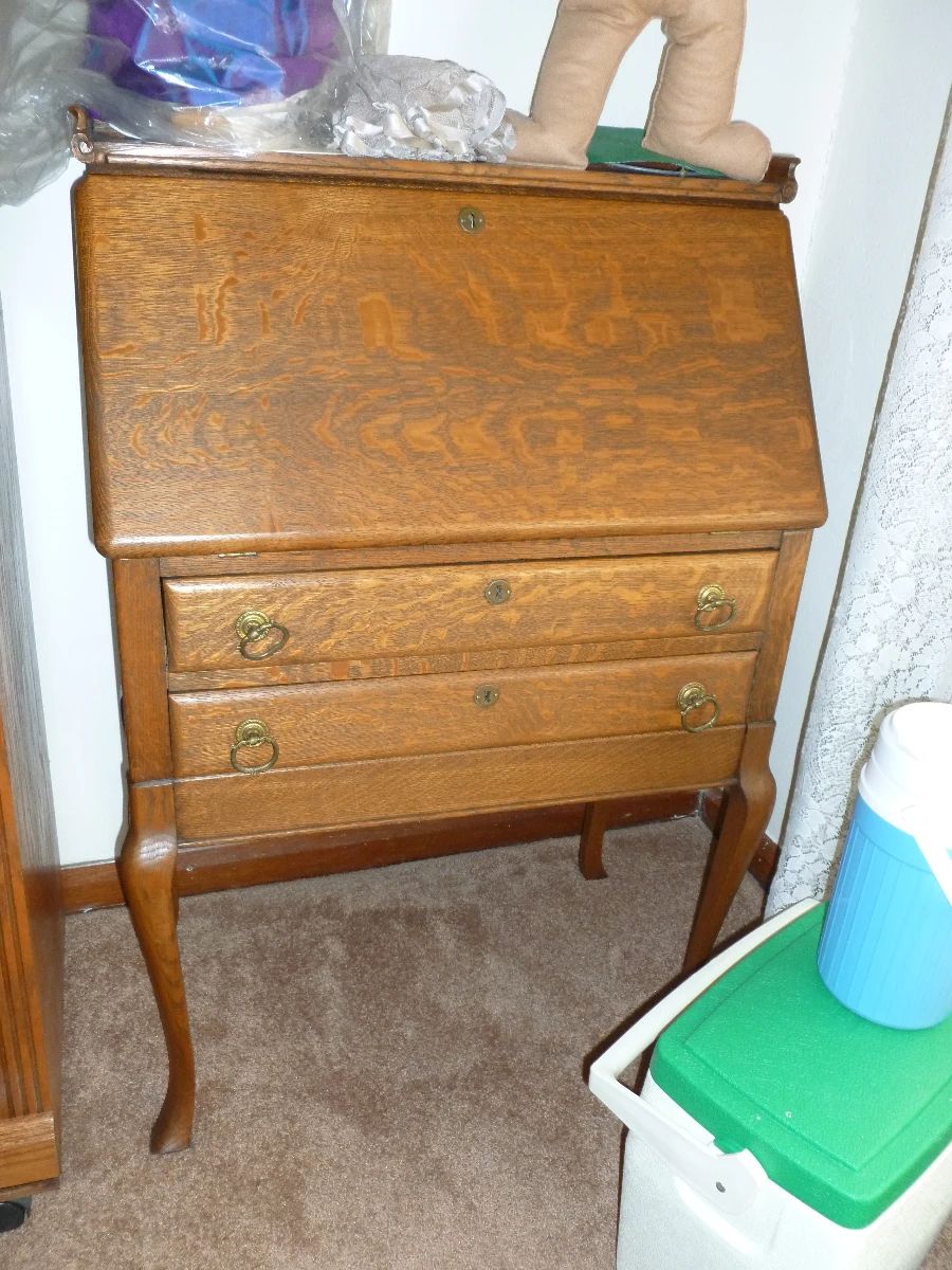 Nice small antique oak drop-front secretary