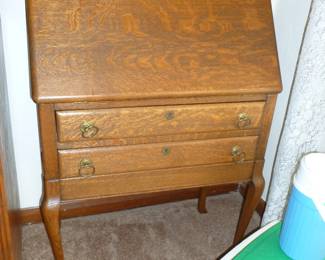 Nice small antique oak drop-front secretary