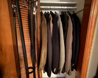 Men's suits, sportscoats and belts.