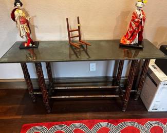 Asian McGuire Style Console Table $260 Great condition! Mirrored glass top. 5’ long x 18” deep x 29” tall Must be able to move and load yourself