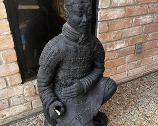Vintage Terra Cotta Chinese Kneeling Archer Warrior   Good condition with some wear from age 3’ tall