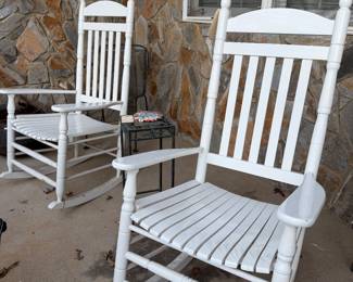 White wood porch rockers