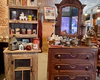 RUSTIC CUPBOARD, ANTIQUE DRESSER WITH MIRROR