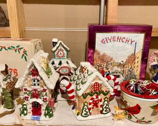 VINTAGE GINGERBREAD COTTAGES, VINTAGE GIVENCHY TONY BENNETT PERFUME BOX