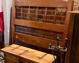 ANTIQUE HEADBOARD, RUSTIC WOOD STORAGE BOX
