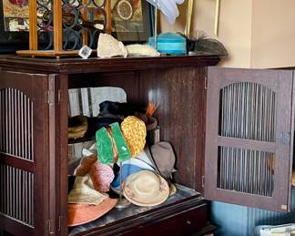 VINTAGE MEDIA CABINET, VINTAGE HATS, PICTURE FRAMES