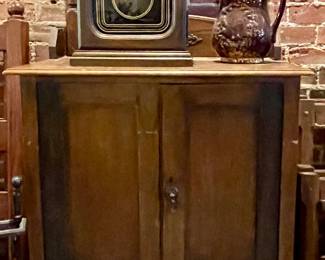 VINTAGE CLOCKS, ANTIQUE DRESSER WITH OVAL MIRROR