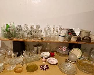 VINTAGE BALL JARS , DECANTERS, & GLASSWARE