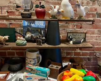 GOOSE DECOR, FAUX VEGGIES, PAINTED CROCK PITCHER