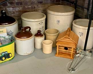 VINTAGE CROCKS-LOVE FIELD #10, LOVE FIELD #5, WESTERN CROCK JUG #5