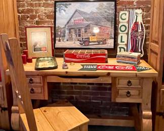 RUSTIC WOOD DESK WITH CHAIR, MORE COCA COLA DECOR