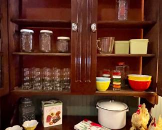 PYREX, ENAMELWARE, VINTAGE GLASSES, TUPPERWARE